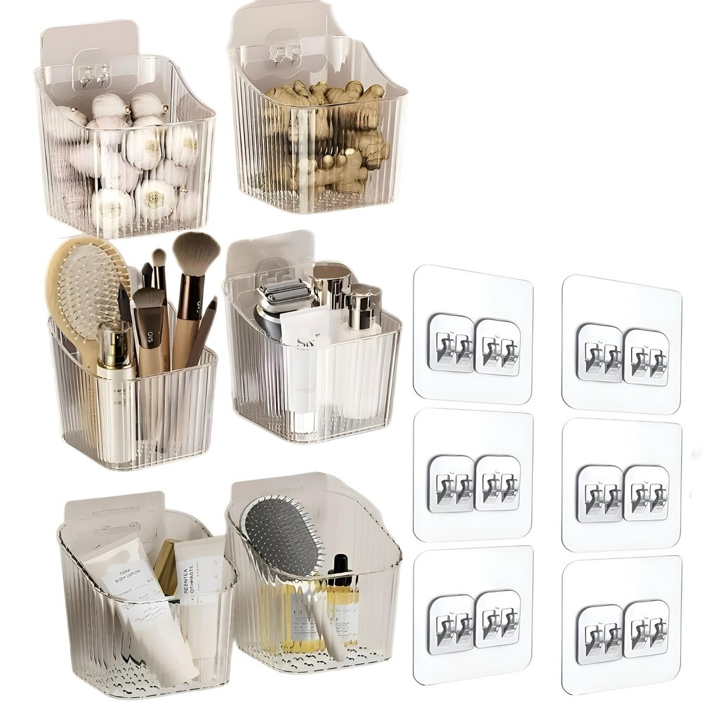 6Pack small Wall Mount Organizer, Adhesive Cabinet Door Storage Bins, Clear M...