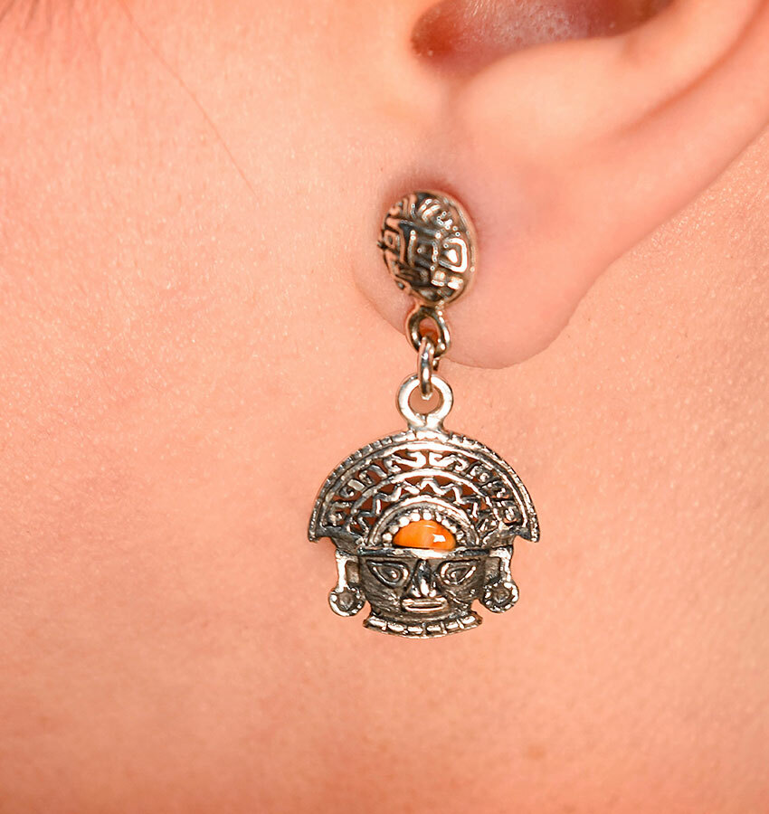 TUMI 950 SILVER EARRING WITH ORANGE SPONDYLUS INCRUSTATION