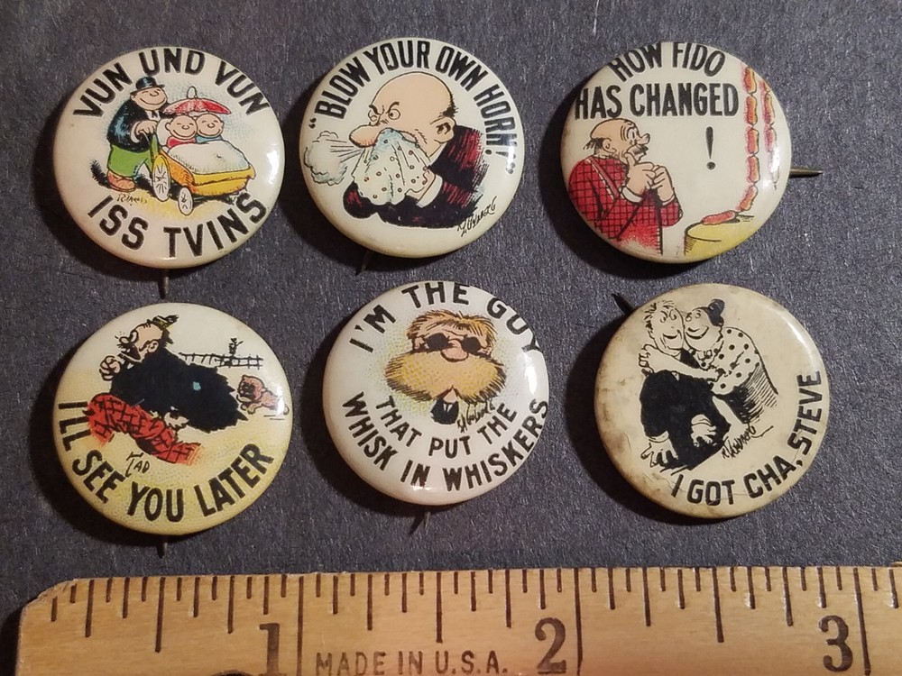 6 Tokio Cigarettes Comical Vintage Pinback Buttons