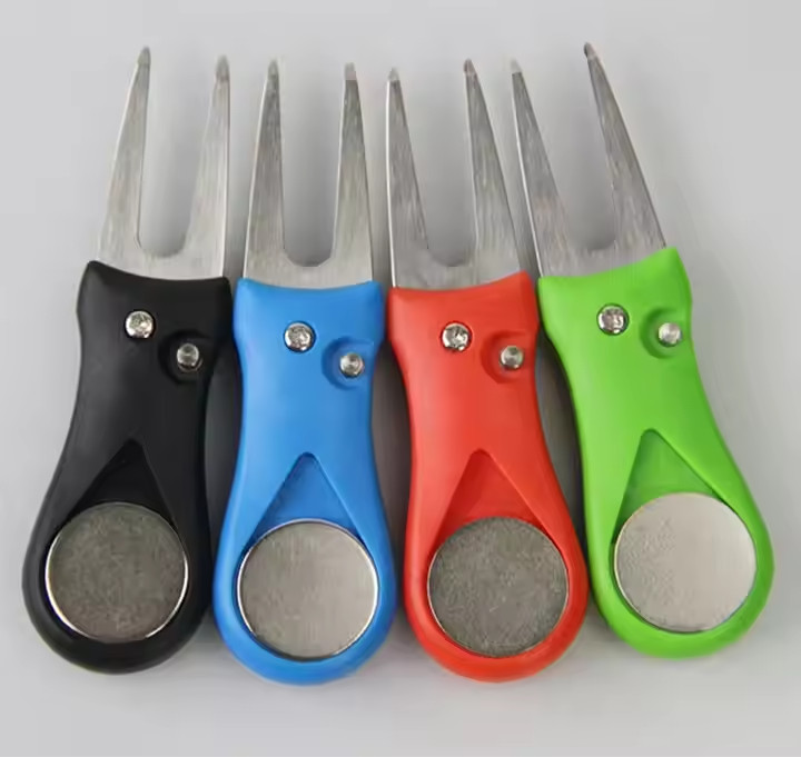 Foldable Golf Divot Tool with Pop-up Button & Magnetic Ball Marker
