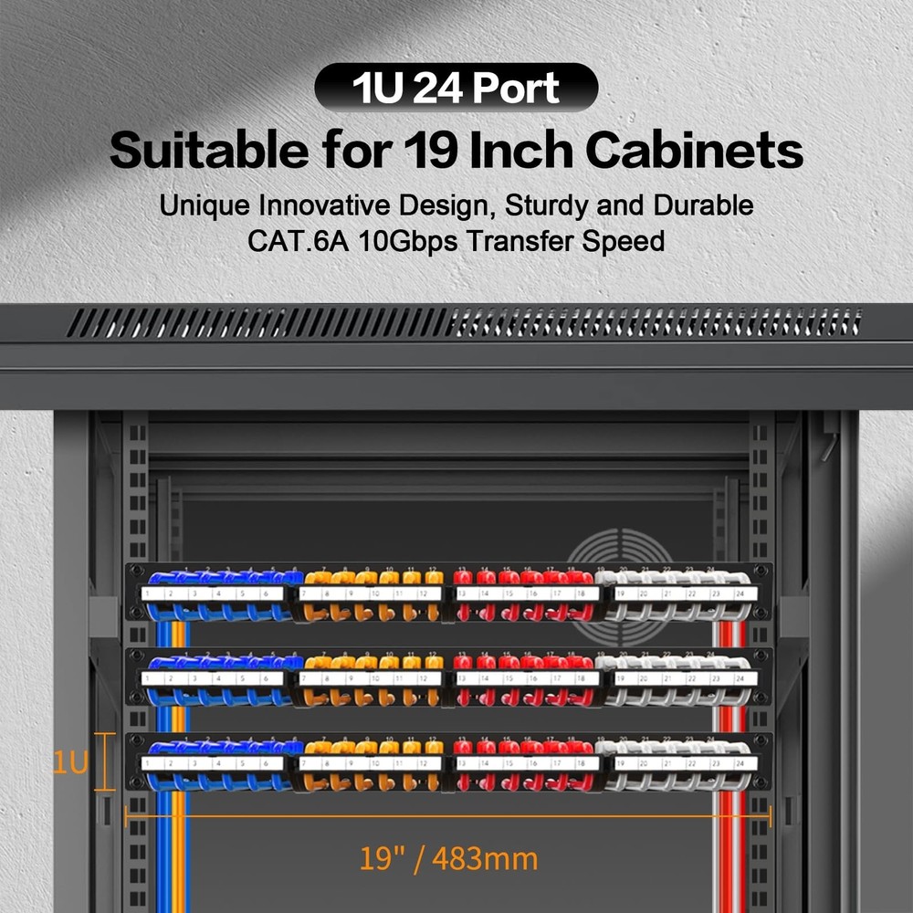 Patch Panel 24 Port with Cat6A UTP Keystone Jack【EC Listed】 Front