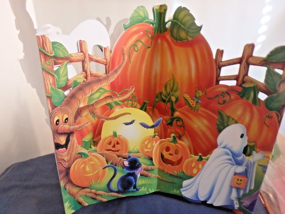 Halloween Pop-Up Witch, Scarecrow, Ghosts, 1999 Impact Plastics, 4 sided