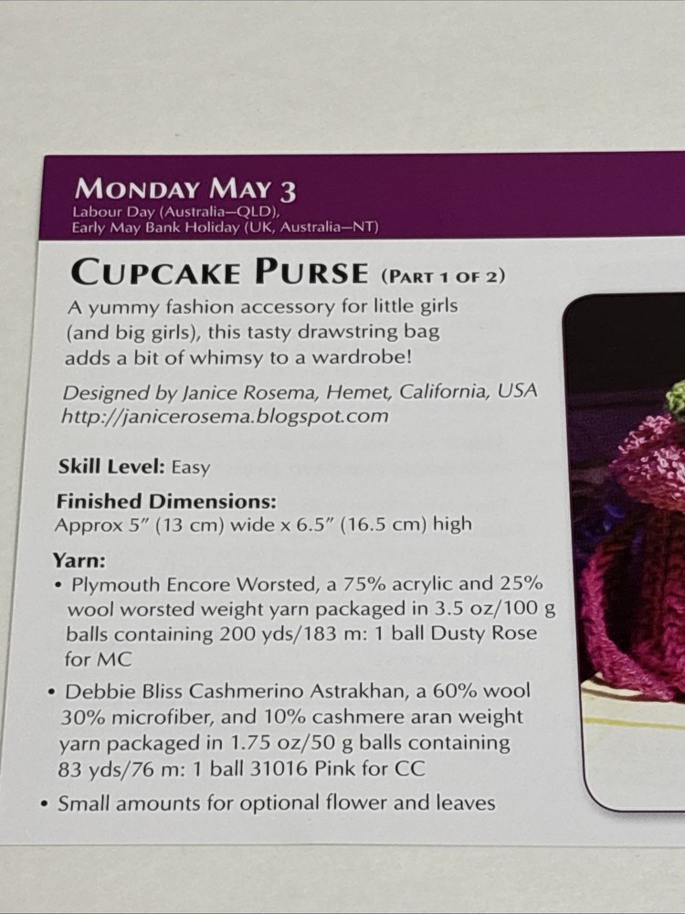 Cupcake Purse Crochet Pattern Cards Pages