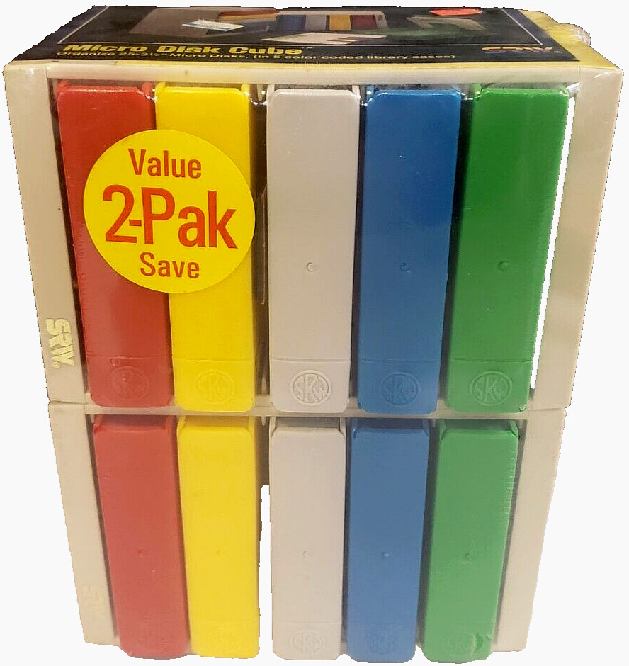 SRW Computer 3.5" Vtg MICRO DISK 2 Pack Cube w/5 Colored Cases STORAGE ORGANIZER