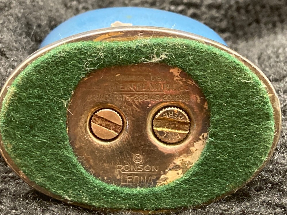 Vintage Ronson Leona Blue and Chrome Table Lighter