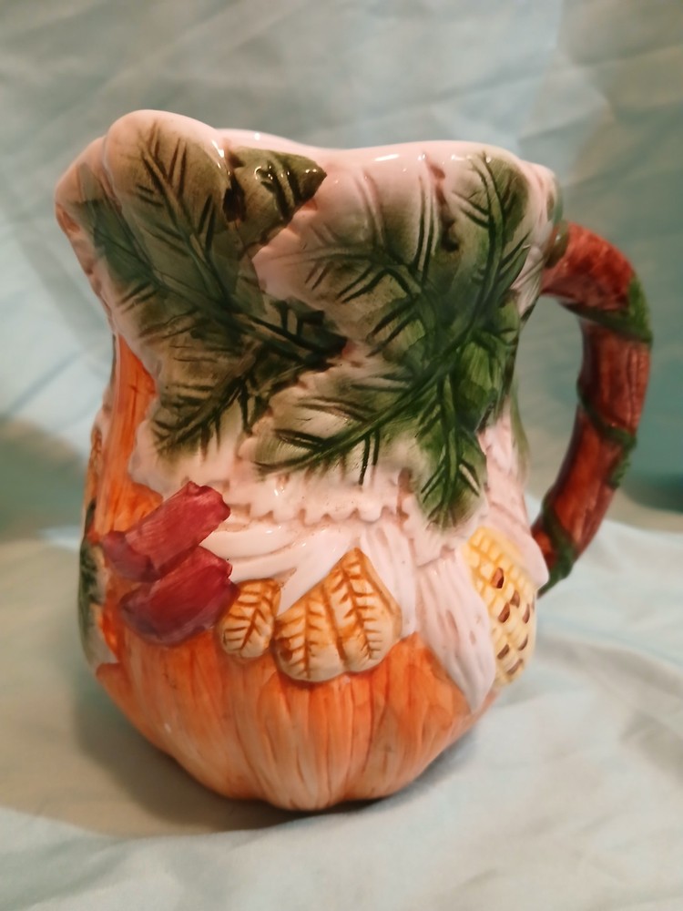 Bloom Rite Handpainted Ceramic Pitcher Fall Thanksgiving Corn