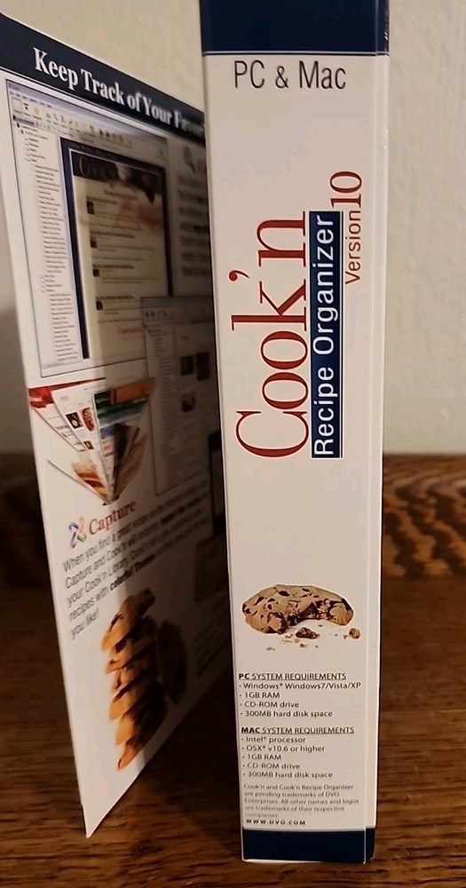 Cook'n Recipe Organizer Version 10 PC & Mac Software CD Internet Recipes