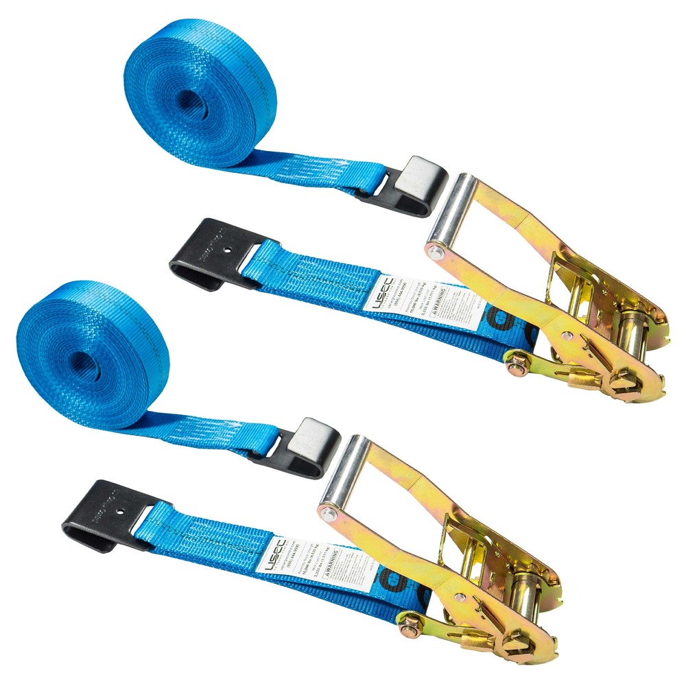 USCC 2" X 27' Ratchet Strap w/Flat Hook - Blue 2PK