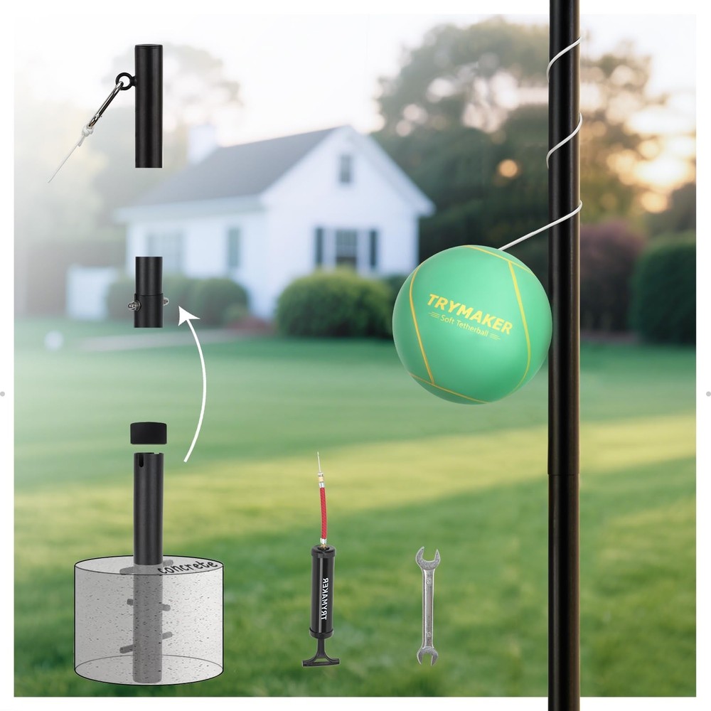 Tetherball Set, Tether Balls and Rope Set with Pole 10.43ft Height Heavy Duty...