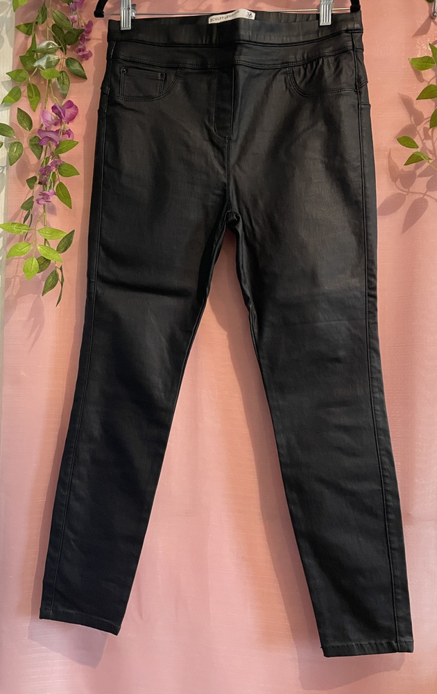 Next leather look sculpt pull on black leggings size 16R
