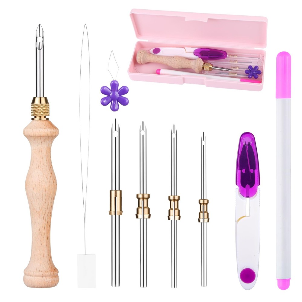 Punch Needle Kit with Storage Box,Adjustable Punch Needle Tool with 5 Differ...