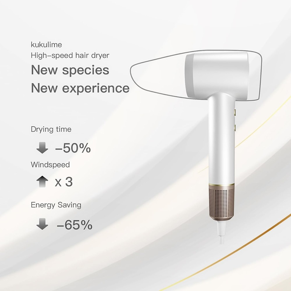 High-Speed Ionic Hair Dryer Lightweight Fast Drying 4 Heat Settings Diffuser