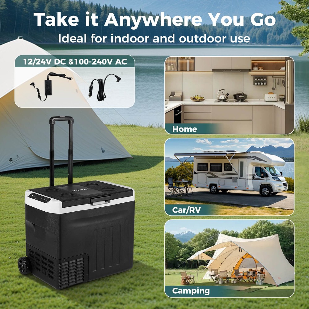 12 Volt Car Refrigerator w/ -4℉~68℉ Adjustable Range Divider for Camping