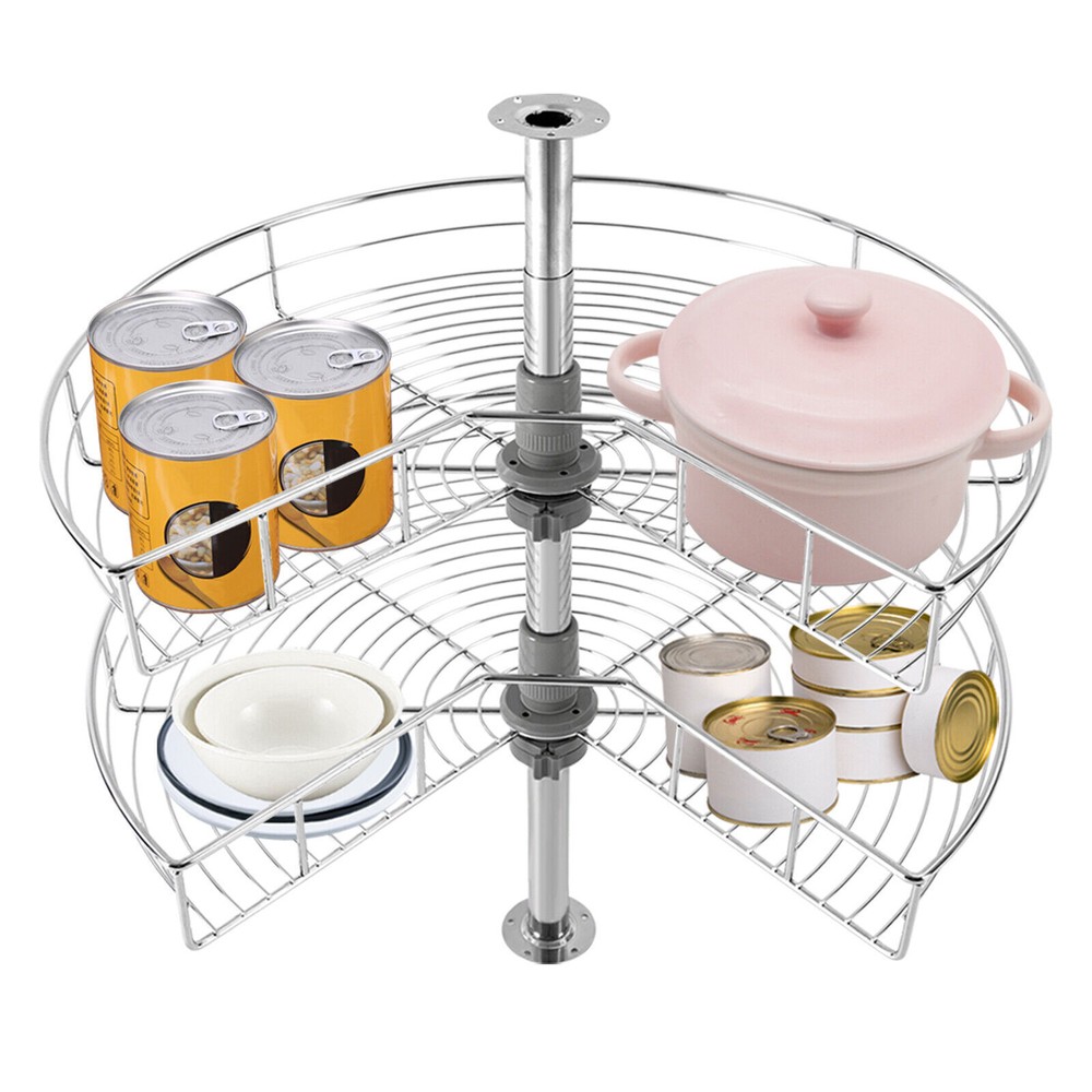 24" Kidney Chrome 2-Shelf Lazy Susan Kitchen Base Cabinet Corner Organizer Rack