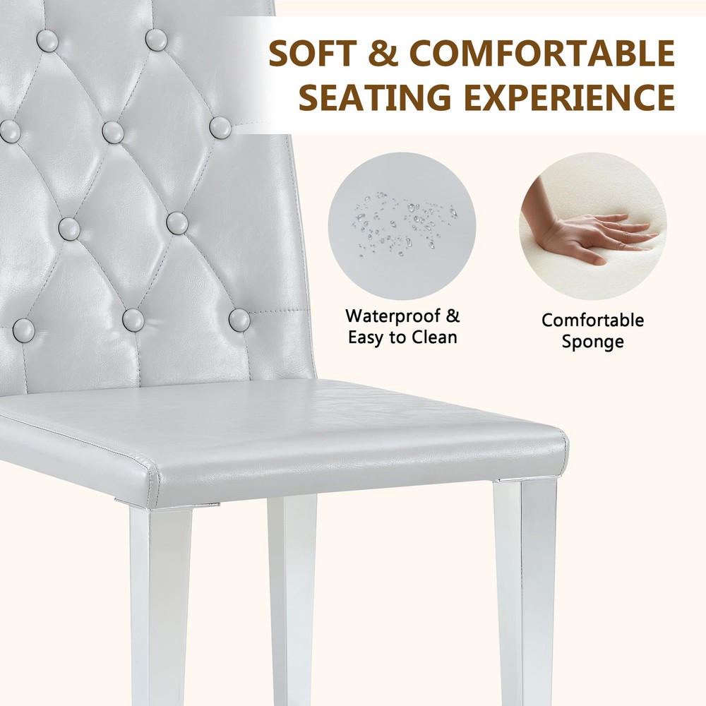 2-piece set of light grey PU dining chairs: ergonomically designed buckle back