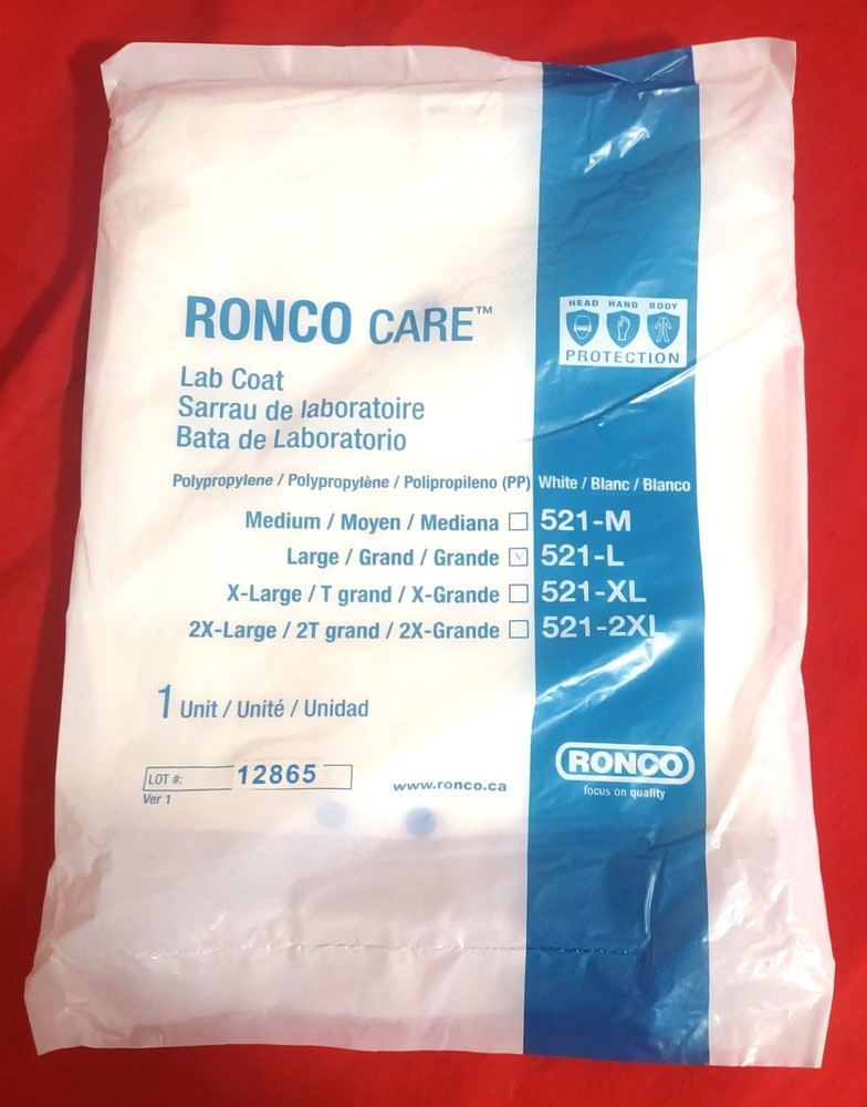 22 Ronco Care Disposable Polypropylene Lab Coats - Large