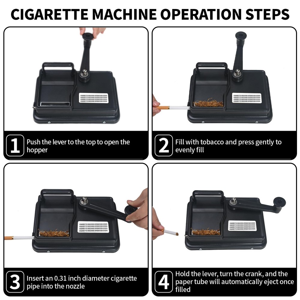 Cigarette Rolling Machine, Manual Cigarette Roller, Portable Black Rolling Ma...