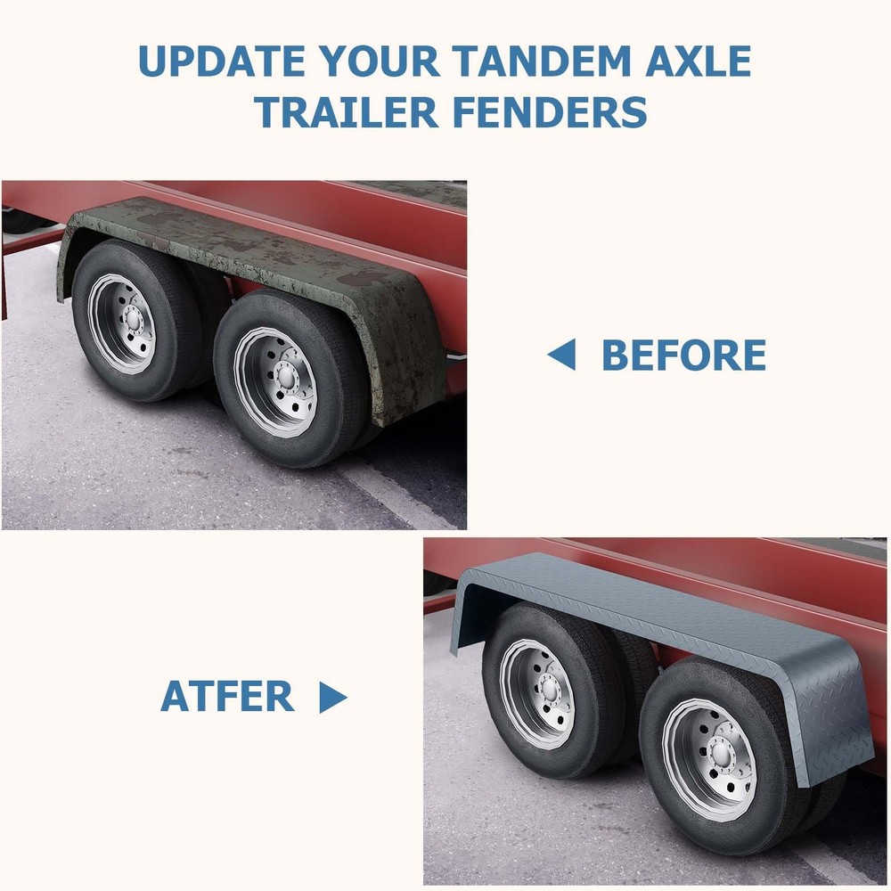 2 x Diamond Tread Plate Double Tandem Axle Trailer Fenders for 13"-15" Tires