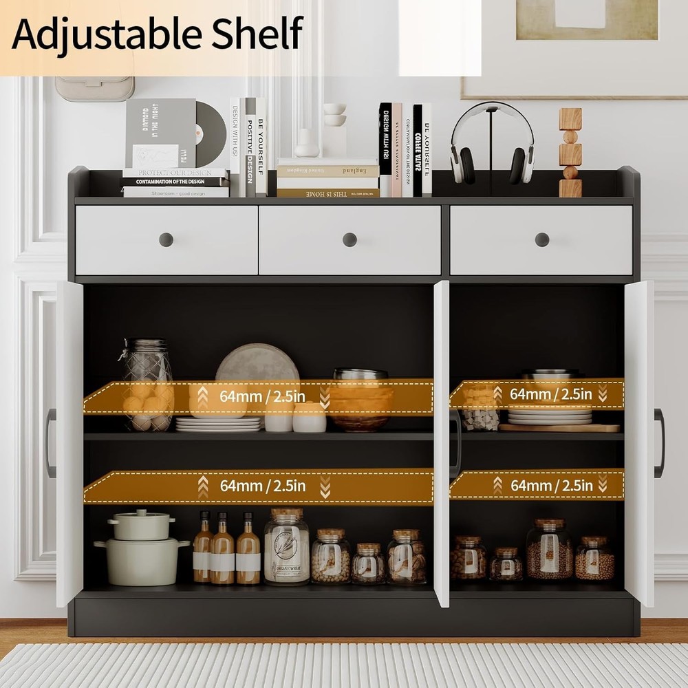 42.5" Sideboard Buffet Cabinet with Storage, Modern Console w Adjustable Shelves