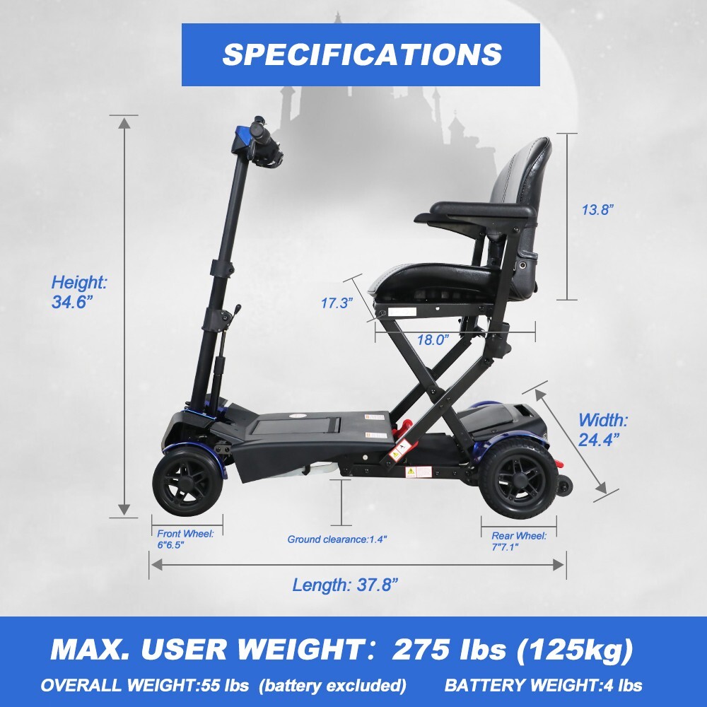 Electric Foldable Travel Automatic Mobility Scooter Suspension remote control