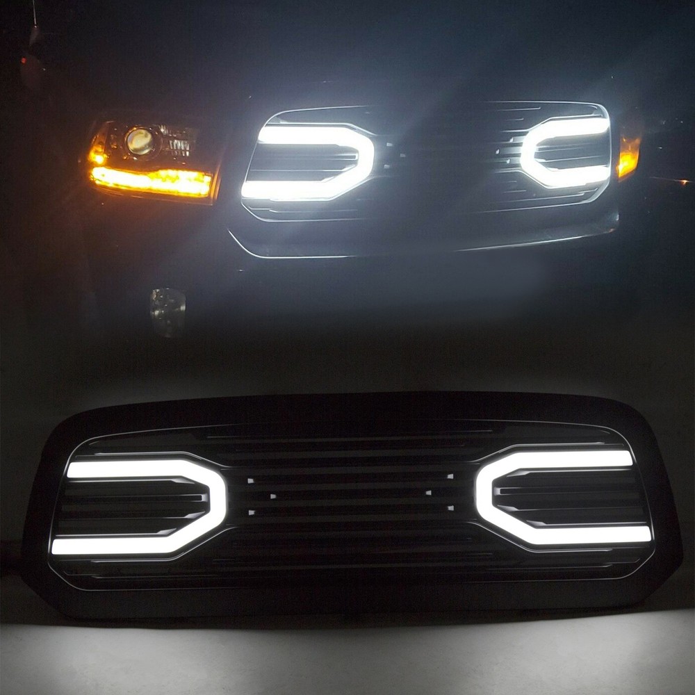 Front Big Horn Black Grille Shell With LED Light For 2013-2018 Dodge Ram 1500