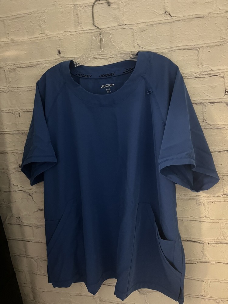 Jockey Scrub Top Solid Blue Crew Neck STRETCH EUC Women's Size 2X