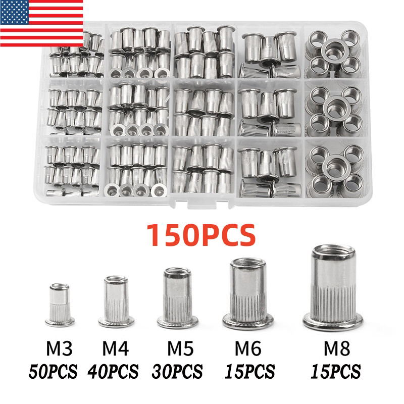 615X Rivet Nut Assortment Kit Rivnut Threaded Insert Nut Stainless Steel Nutsert