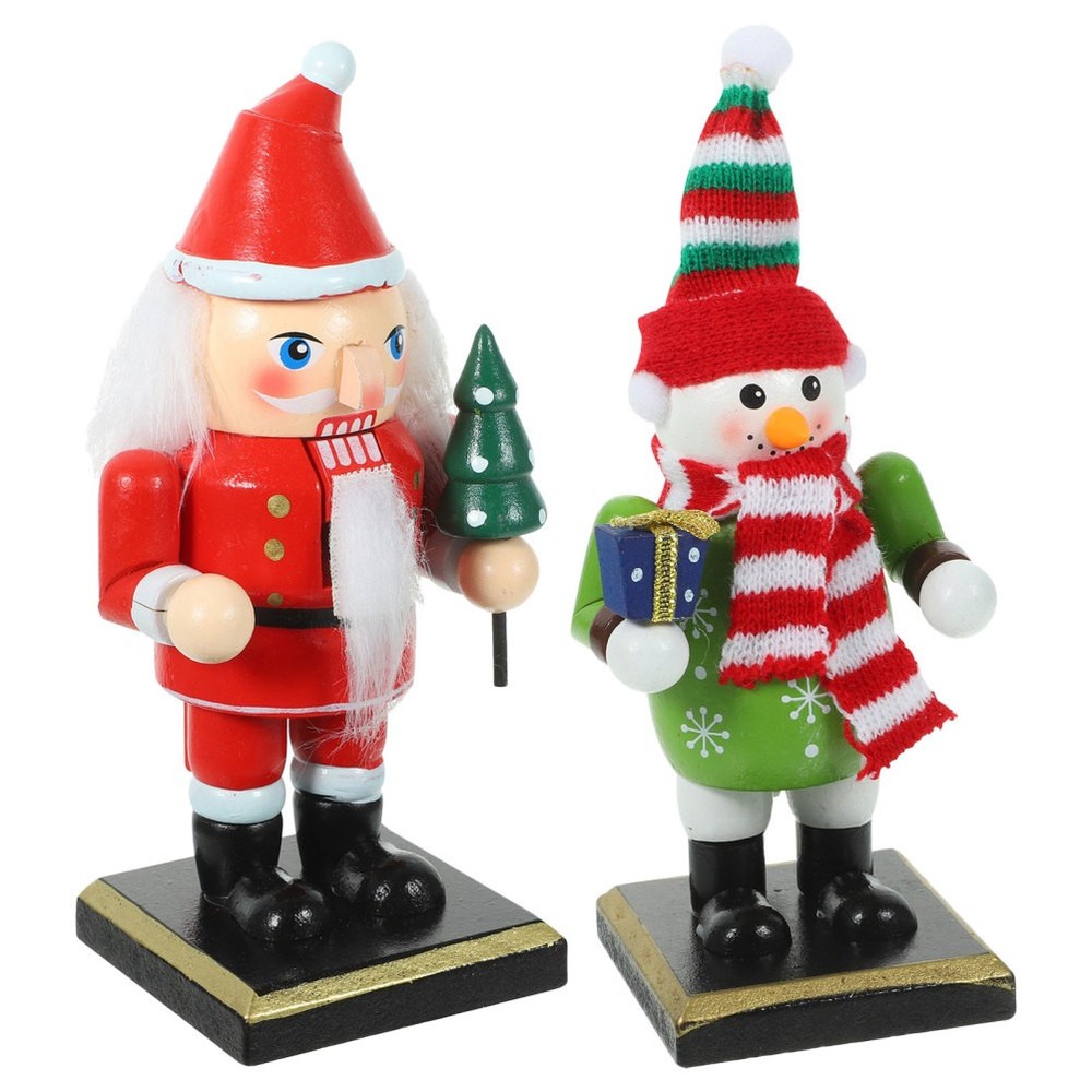 2 Pcs Plastic Nutcracker Snowman Figures Centerpieces Decorative Figurines