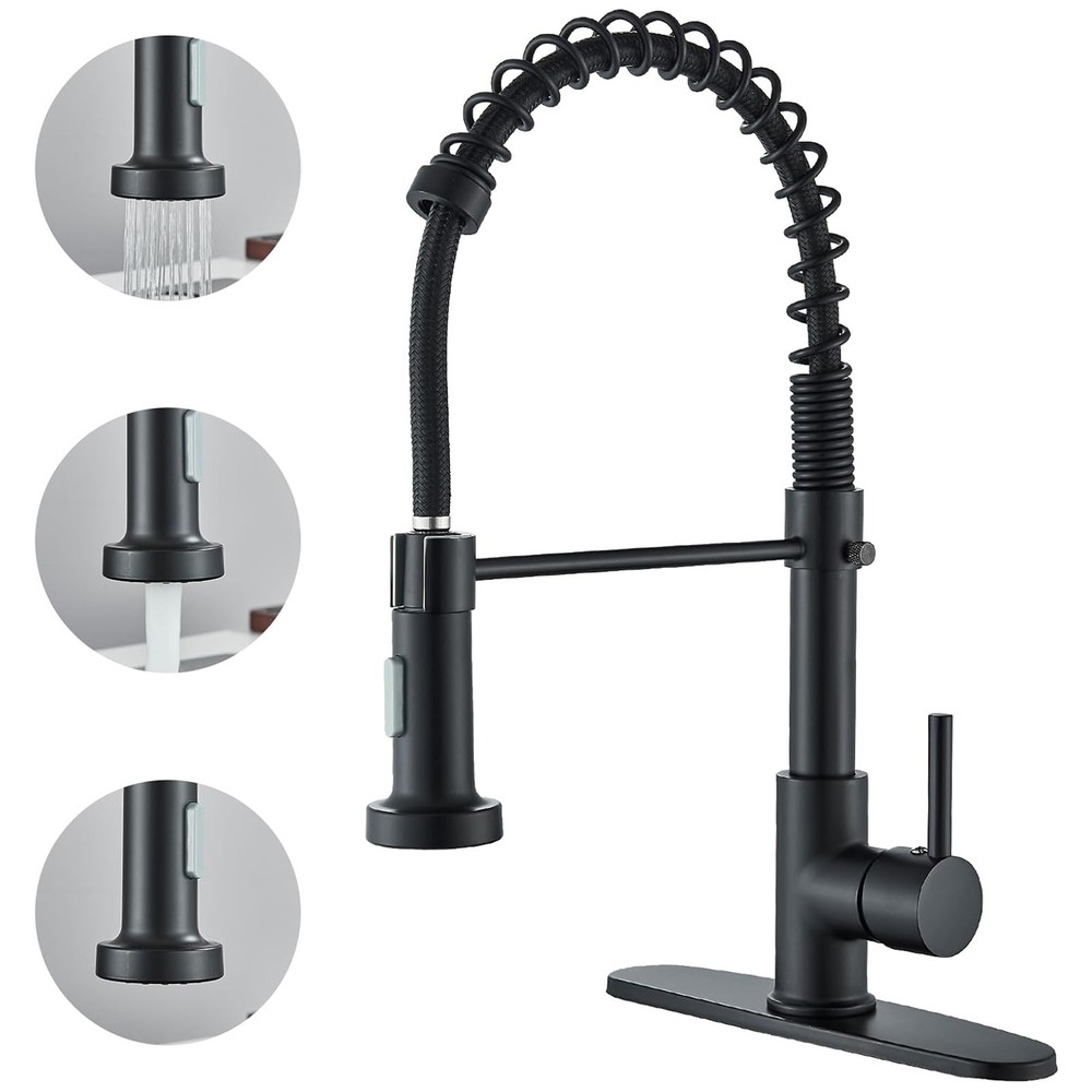 Kitchen Faucet with Pull Down Sprayer Single Handle Kitchen Sink Mixer Tap Black