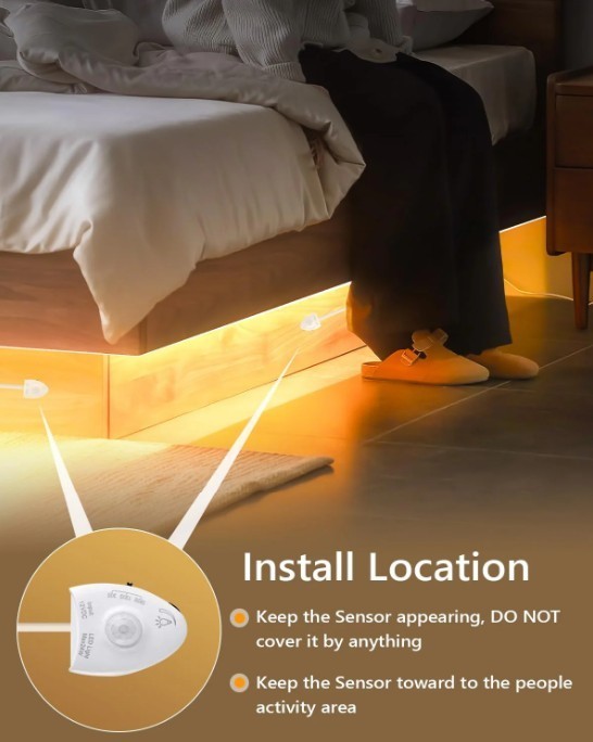 WILLED Under Bed Lights, Dimmable Motion Activated Led Light Warm White 5 ft