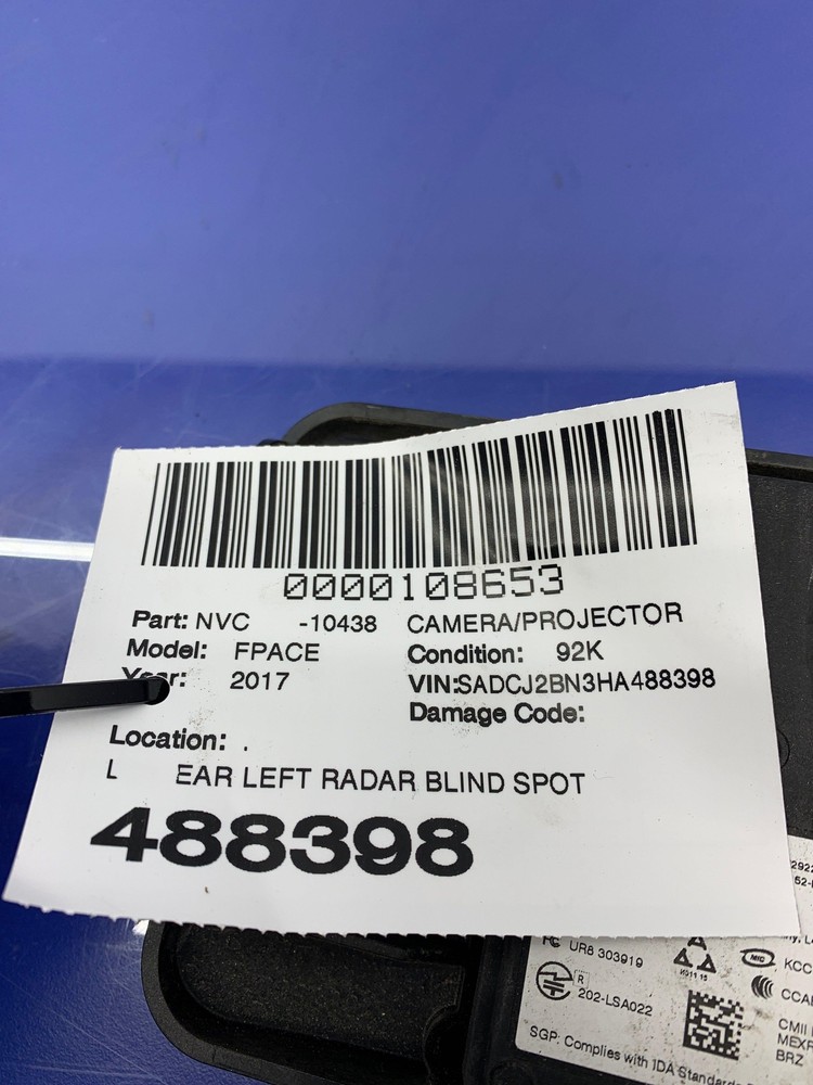 2017 - 2020 JAGUAR F-PACE REAR LEFT RADAR BLIND SPOT UNIT CONTROL MODULE