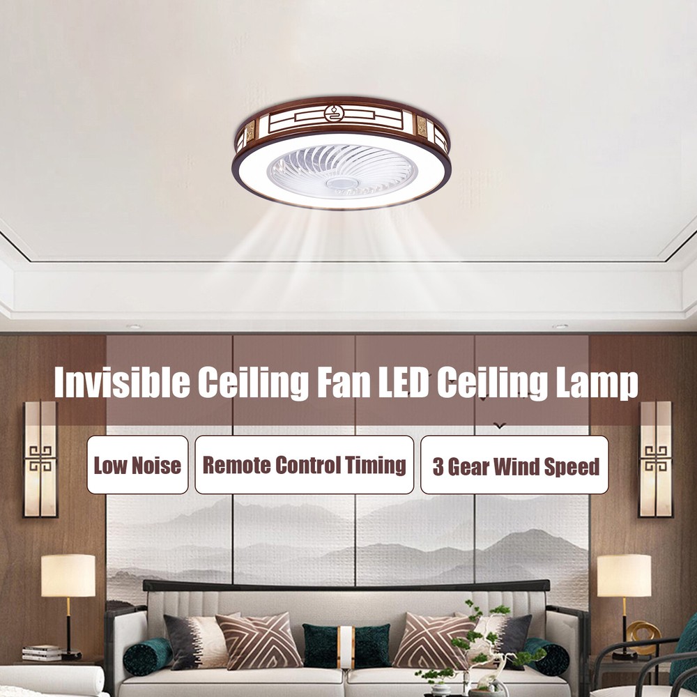 Modern Flush Mount Ceiling Fan Light LED Lamp Dimmable 3 Speed Low Noise+Remote