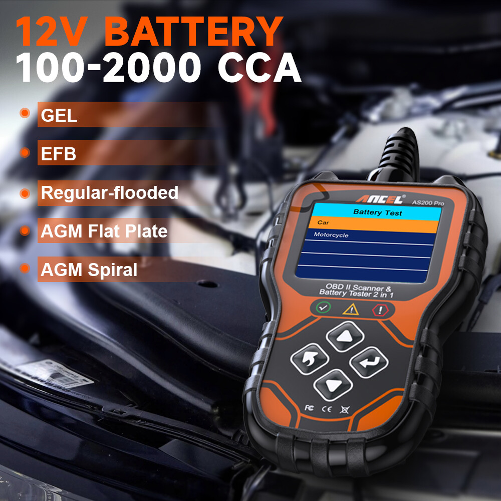 ANCEL AS200 Pro 2 In 1 OBD2 Scanner & Battery Test Diagnostic Tool Check Engine