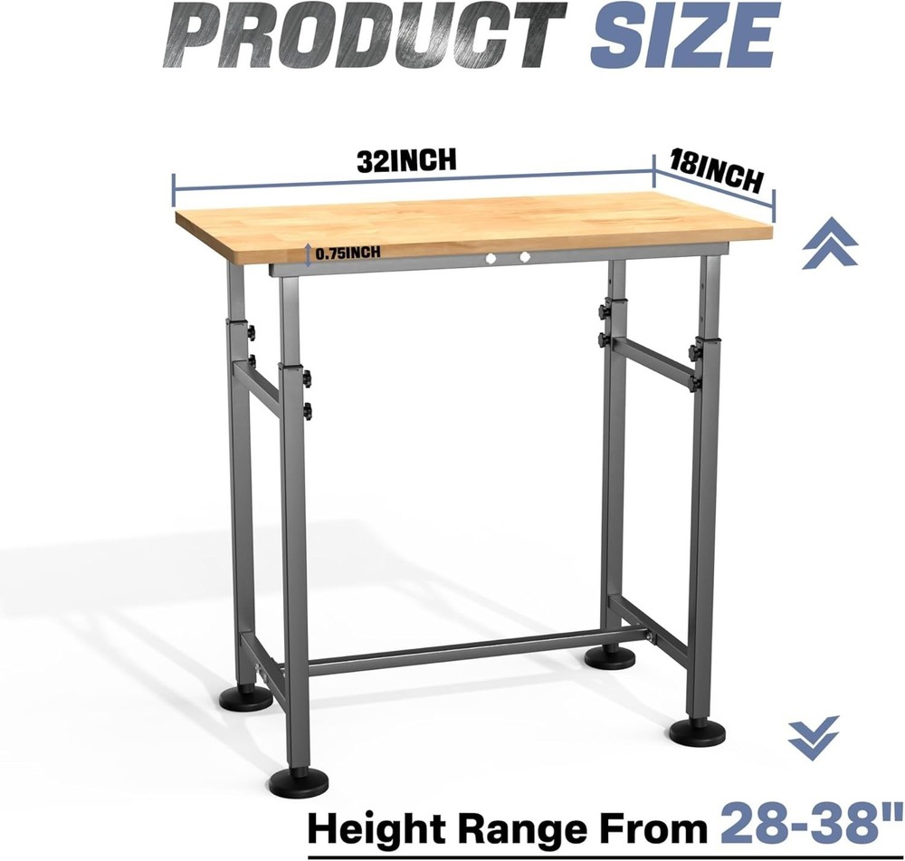 Adjustable Height Work Table 32" x 18" with 1500 lbs Capacity for Flexibility