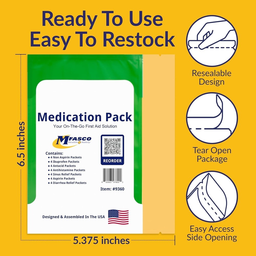 Compact First Aid Kit Refill for Travel - Includes Essential OTC Medications