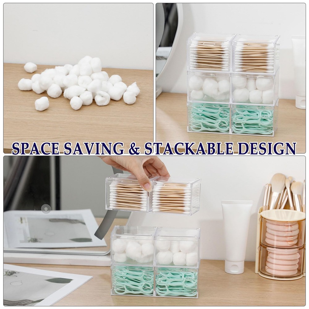 3 Pack Bathroom Canister with Divider, Plastic Vanity Drawer Storage Jars wit...