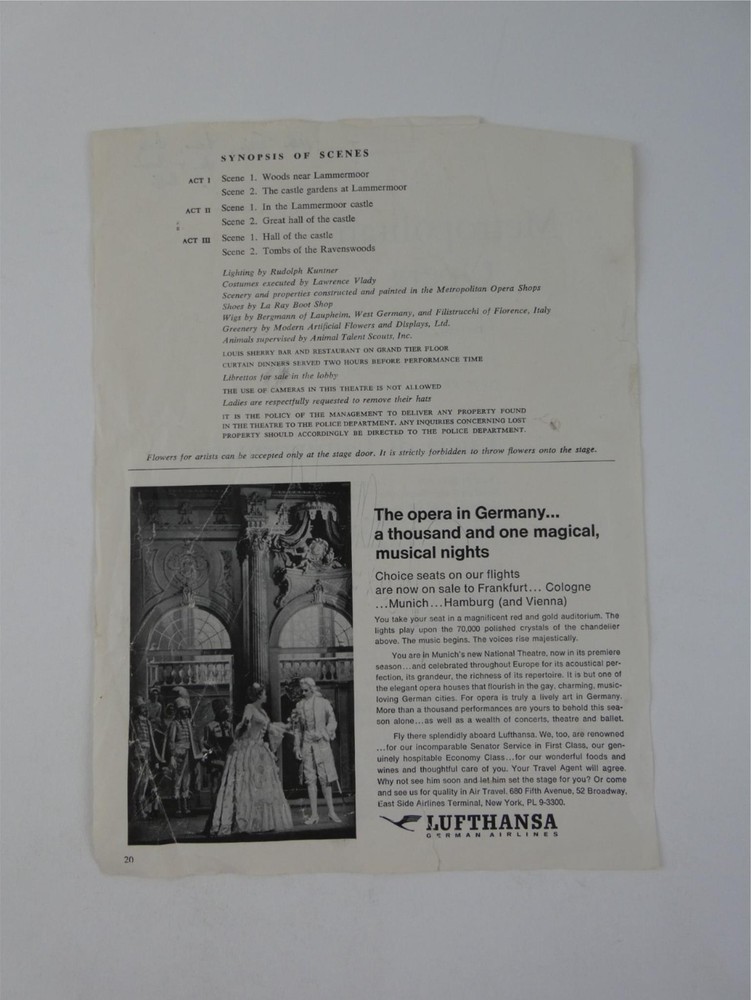 Robert Merrill Signed Metropolitan Opera Magazine Page Autographed