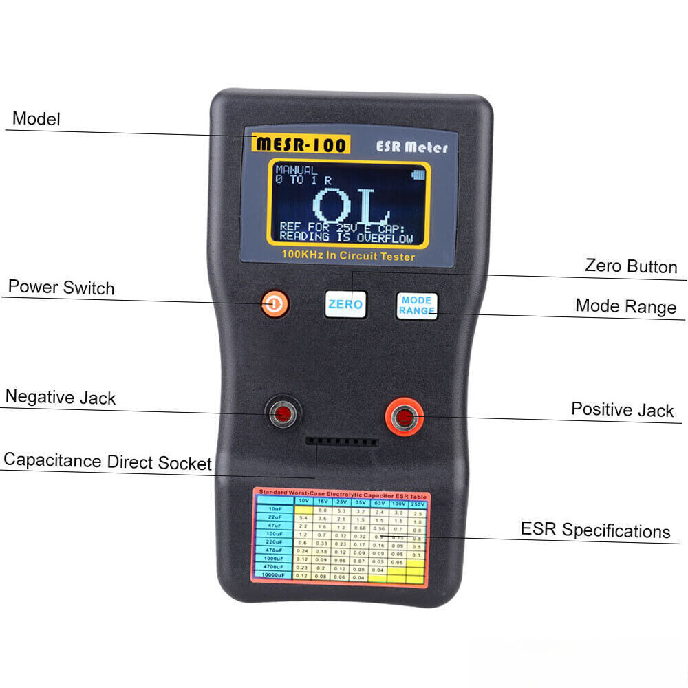MESR-100 Digital Capacitance ESR Meter Capacitance Circuit Test + Test Clip