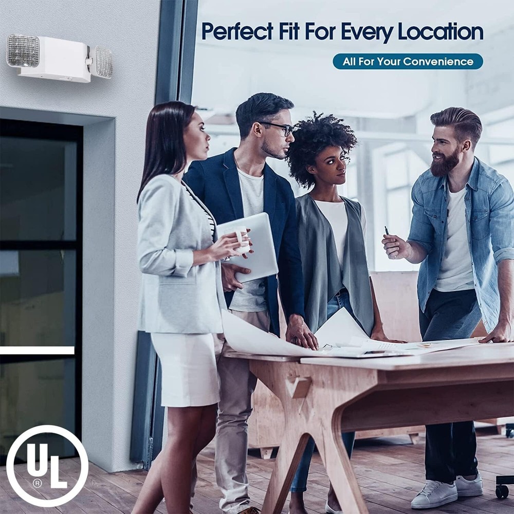 LED Emergency Exit Light Battery Backup & Adjustable Two Heads, UL 924-Listed