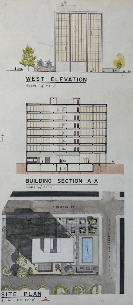 Vintage 1970s Office Building Architectural Rendering Plans Blue Prints