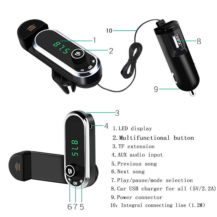 2 in 1 FM Transmitter Universal Phone Holder Host Car Bluetooth hands-free Kit