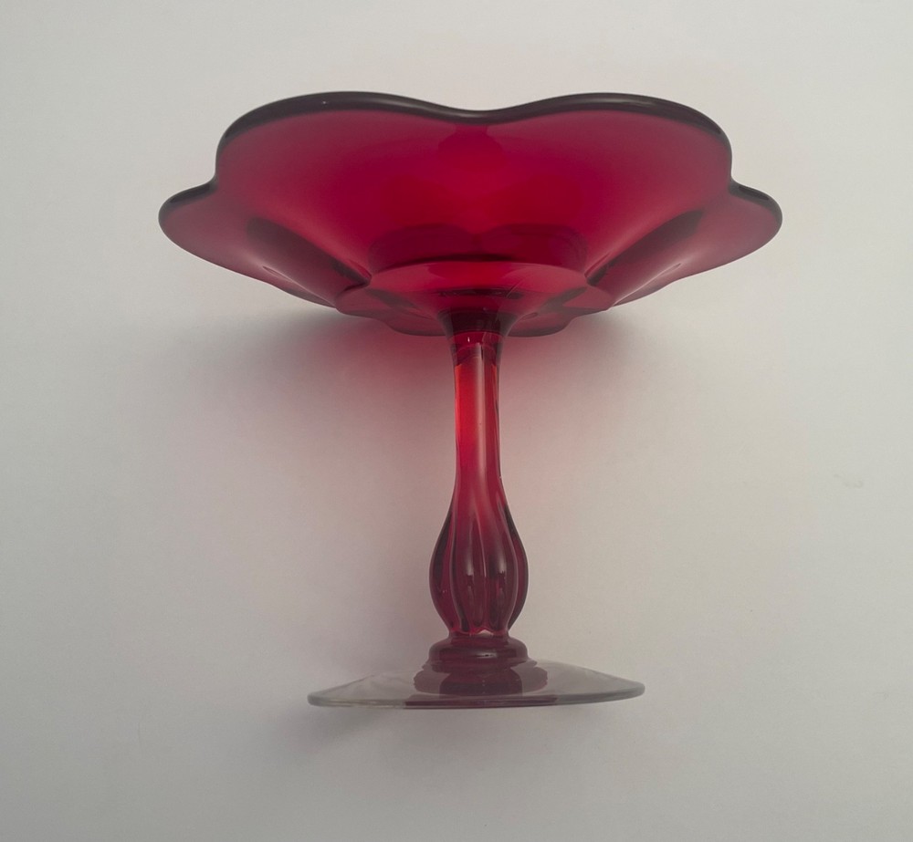 Vintage MCM Duncan Miller Canterbury pattern #115 Ruby Red glass Compote