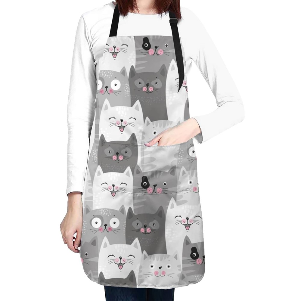 Adjustable Cooking Kitchen Apron Unisex Chef Cute 2 Pockets