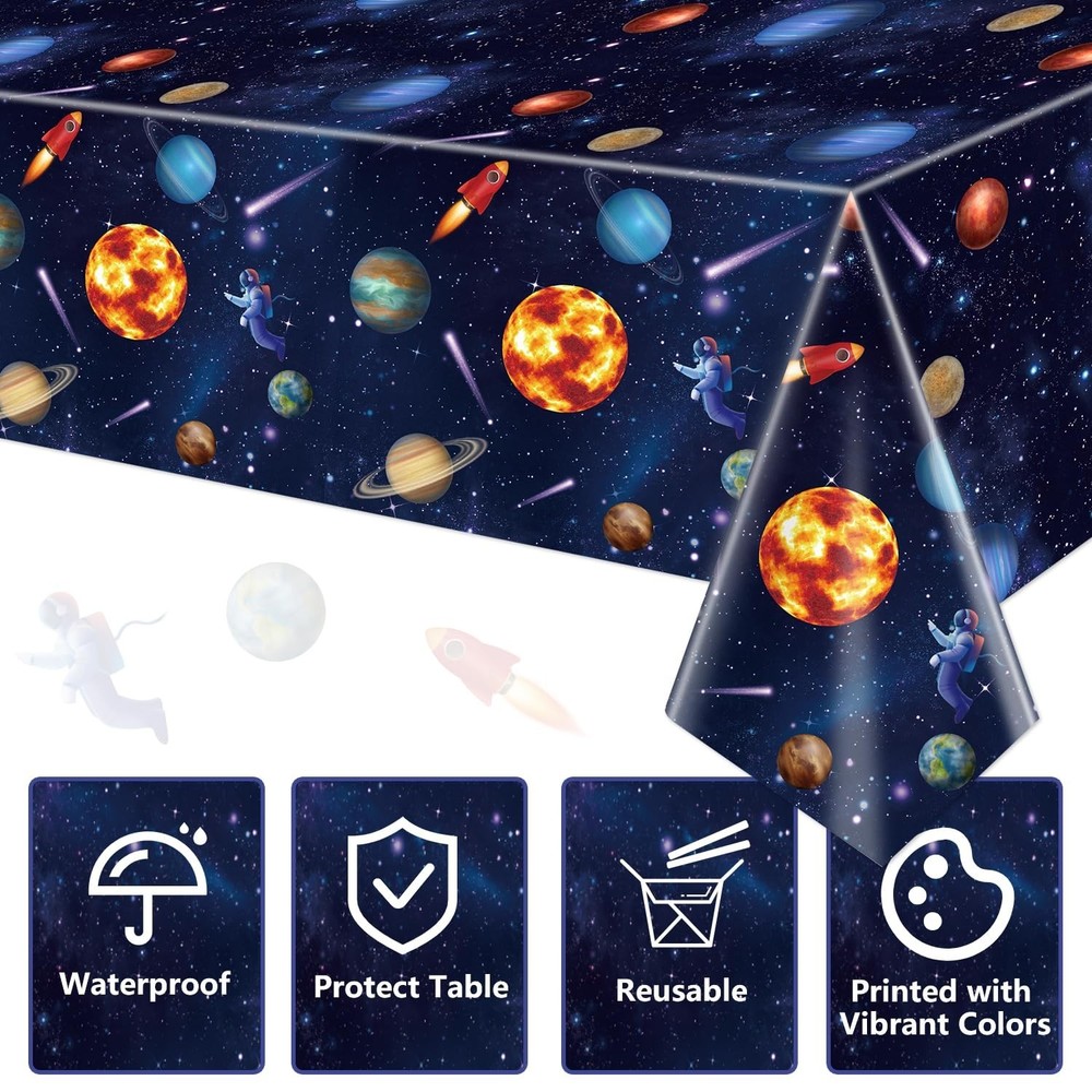 2 Pack Outer Space Party Tablecloths, Solar System Table Covers, 51x87'' Plas...
