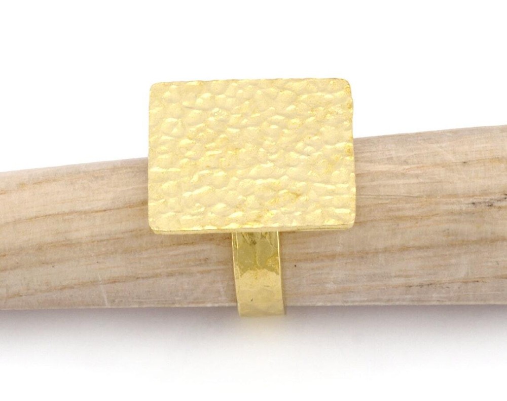 Square Hammered Adjustable Ring Blank Bezel Base - Raw Brass (23mm Blank ) 4934