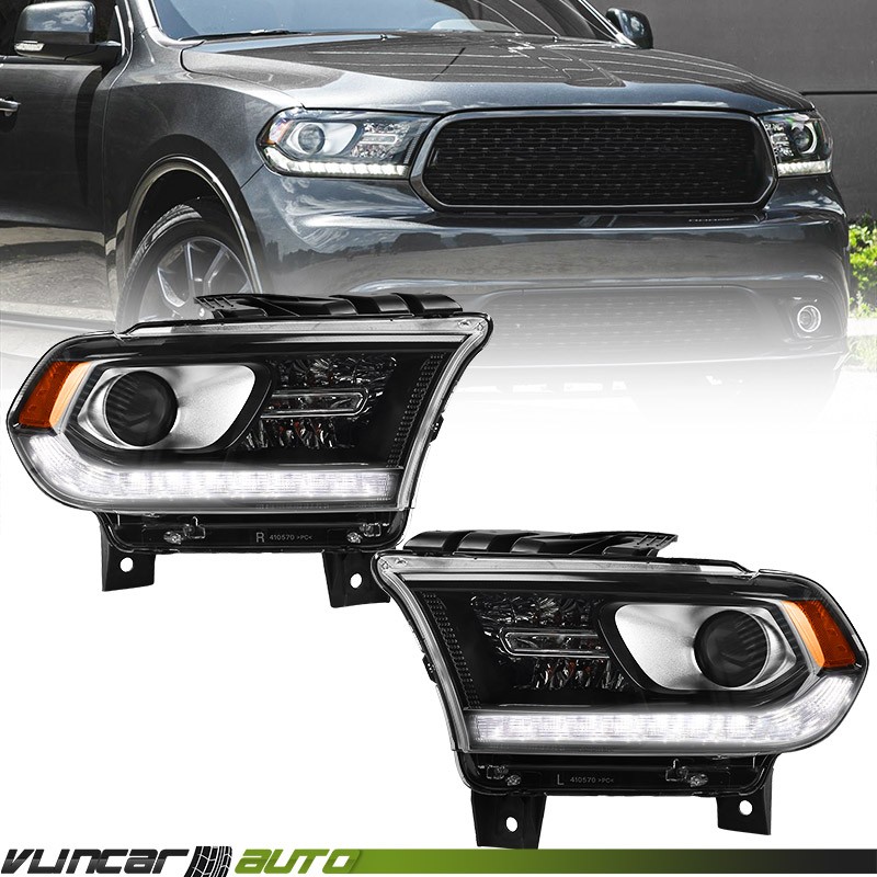 Pair Black Halogen W/LED DRL Headlight Assembly For Dodge Durango 2016-2020