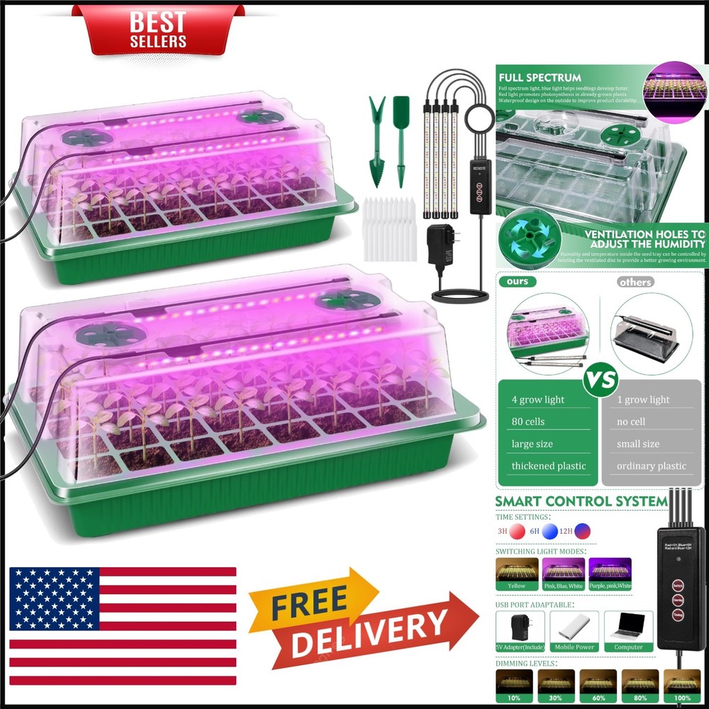 Adjustable Brightness & Smart Control Seed Starter Kit with 2 Trays - Indoor Use