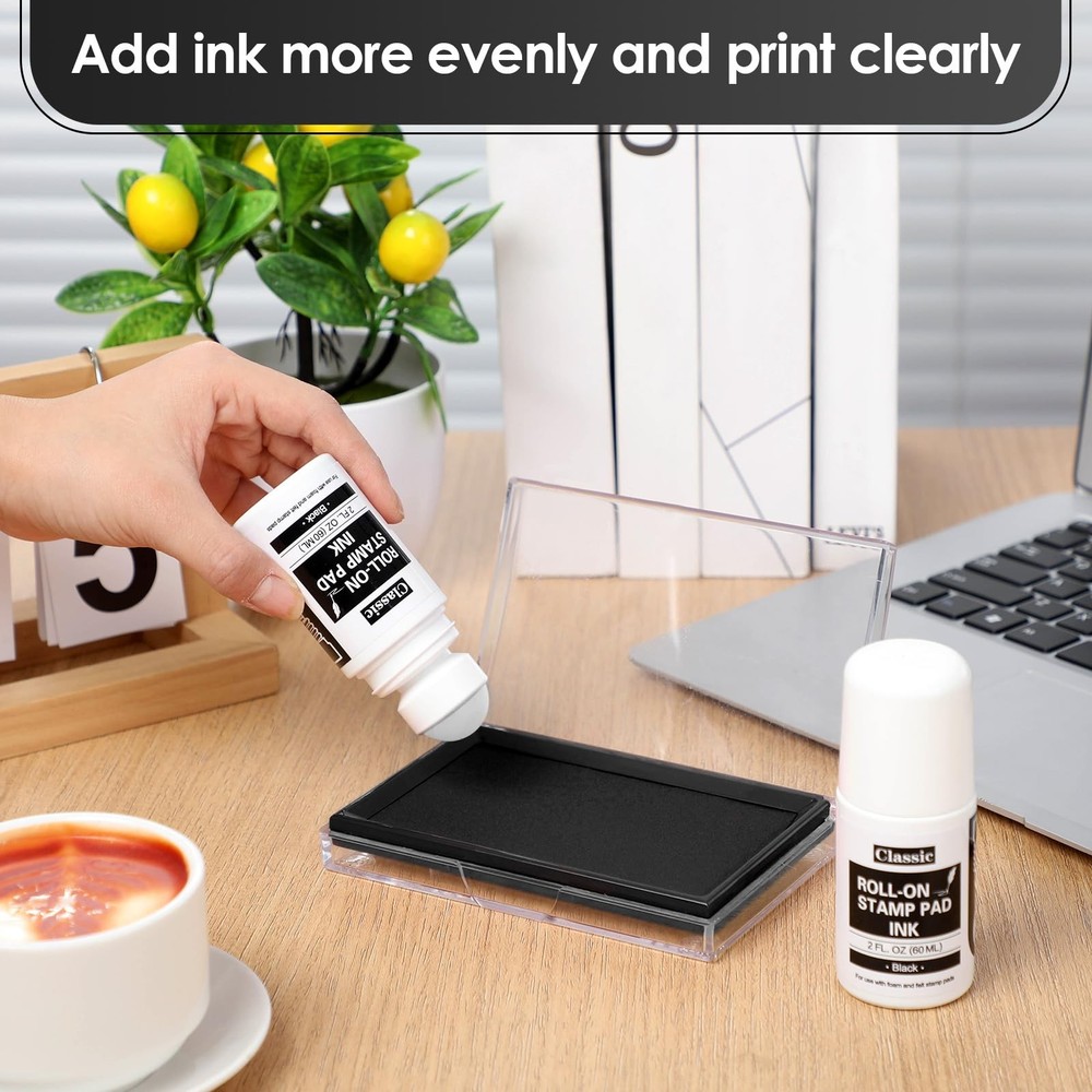 2 Pack Black Roll-on Stamp Pad Ink Refill 2 oz Roll-on Ink Refill Self Inking...