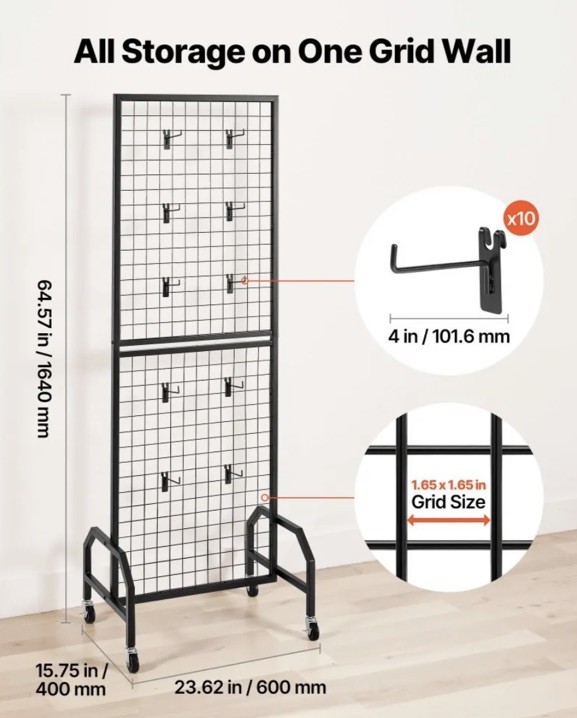 VEVOR 1.9x5.4FT Grid Wall Panel Wire Gridwall Display Rack