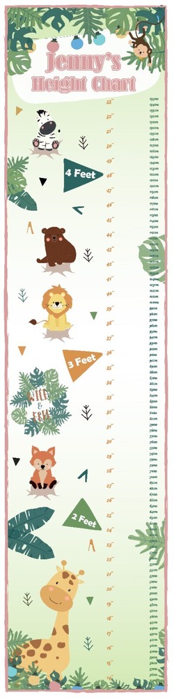 PERSONALISED JUNGLE HEIGHT CHART - ANY NAME (1FT X 4FT) - PINK